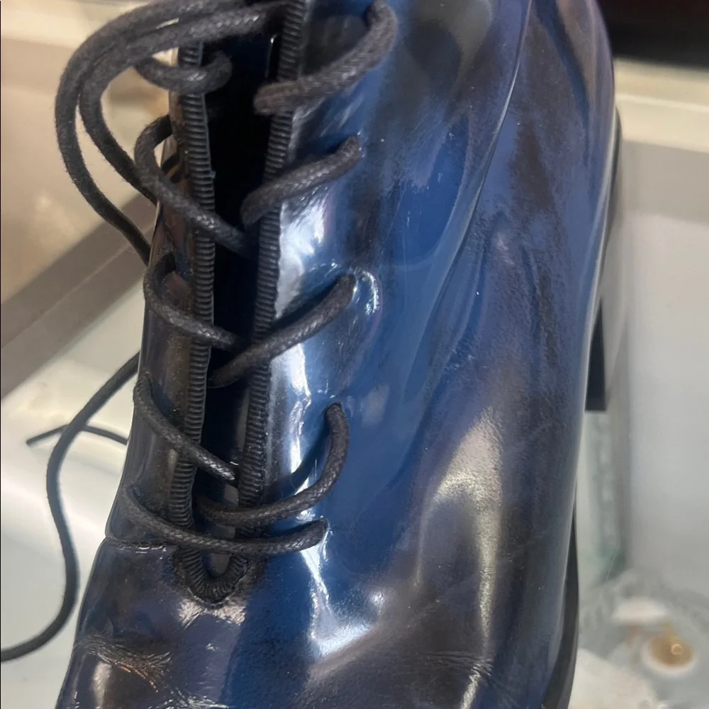 Jeffrey Campbell Shiny Navy Lace-Up Boots - Picture 7 of 7